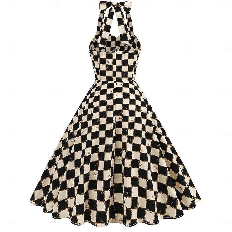 Retro Vintage 1950s Rockabilly Knee Length Swing Dress Flare Dress Halter Floral Plaid A-Line Fancy Dress Women's Carnival Vacation Casual Daily Retro Theme Party Adults' Dress Spring & Summer4