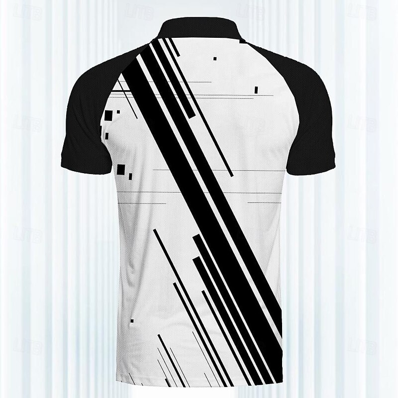 Men's Striped Sports Polo Shirts Golf Shirt Short Sleeve Polo Shirts Collared Shirts Casual Sportswear Vacation Wear 3D Print Buttons Spring & Summer Black2