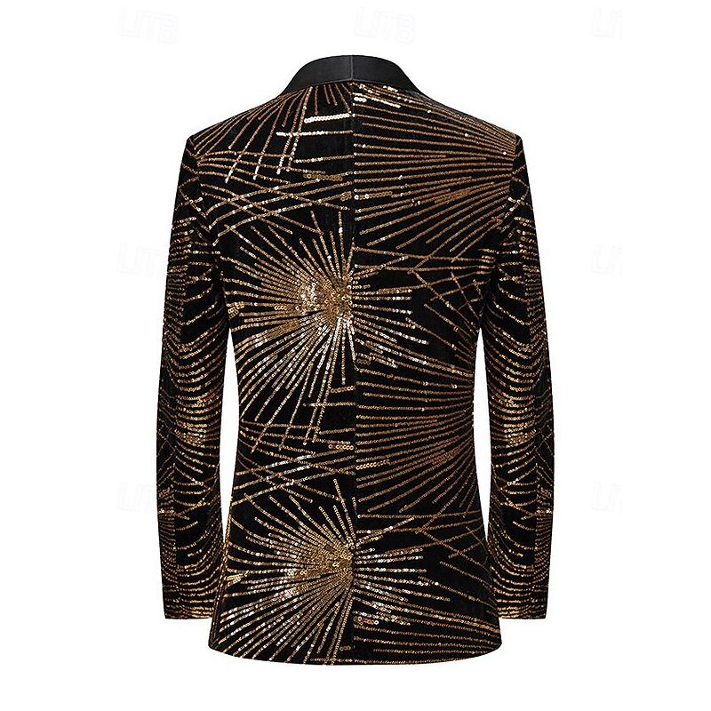 Men's Blazer Jacket Tuxedo Shawl Collar Party Sparkle Sequin Line Blazer Black Gold Tailored Fit3