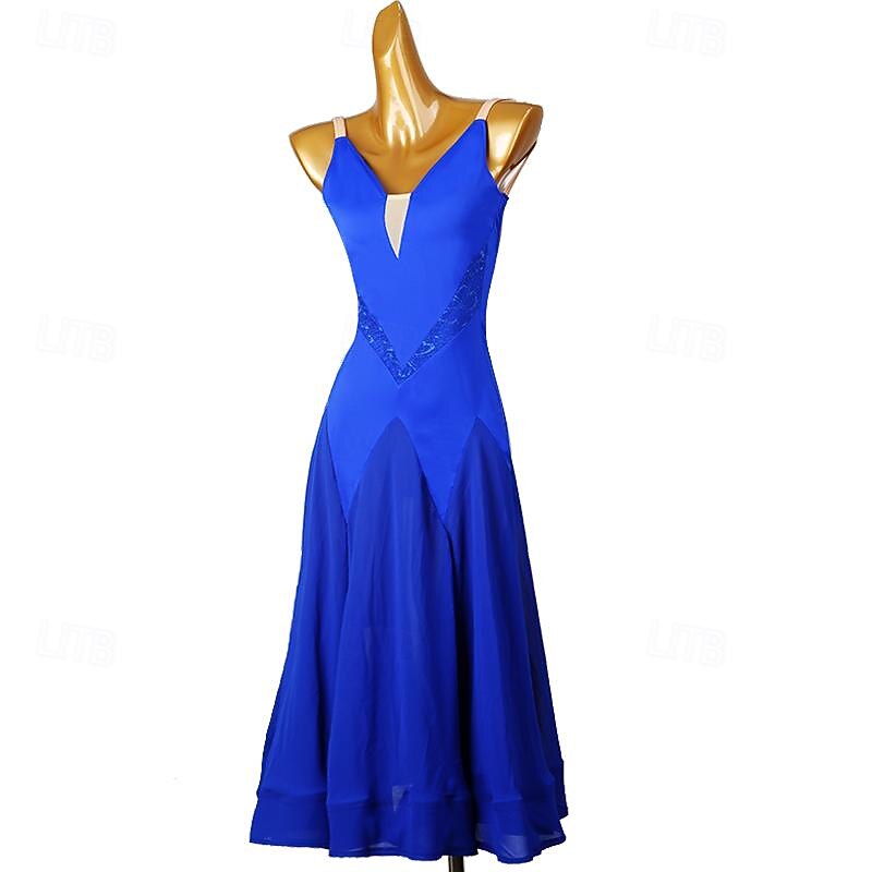 Ballroom Dance Dress Splicing Women's Performance Party Sleeveless Chiffon Mesh Spandex3