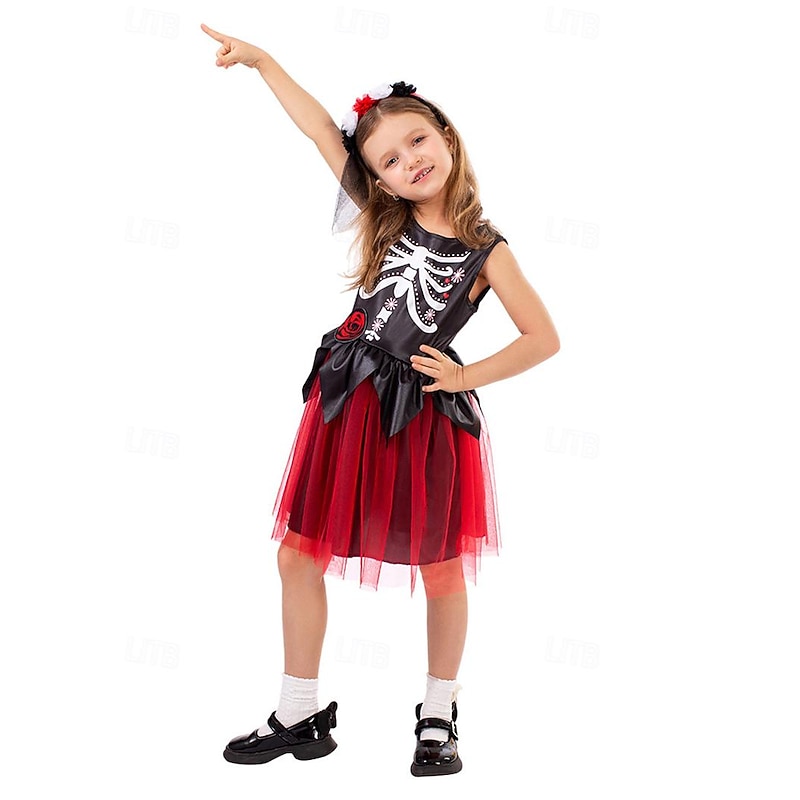 Ghost Bride Skull Skeleton Halloween Cosplay Costume Halloween Group Family Costumes Scary Costume Kid's Boys' Girls' Carnival Masquerade Performance Party / Evening Easy Halloween Costumes Dress Up2