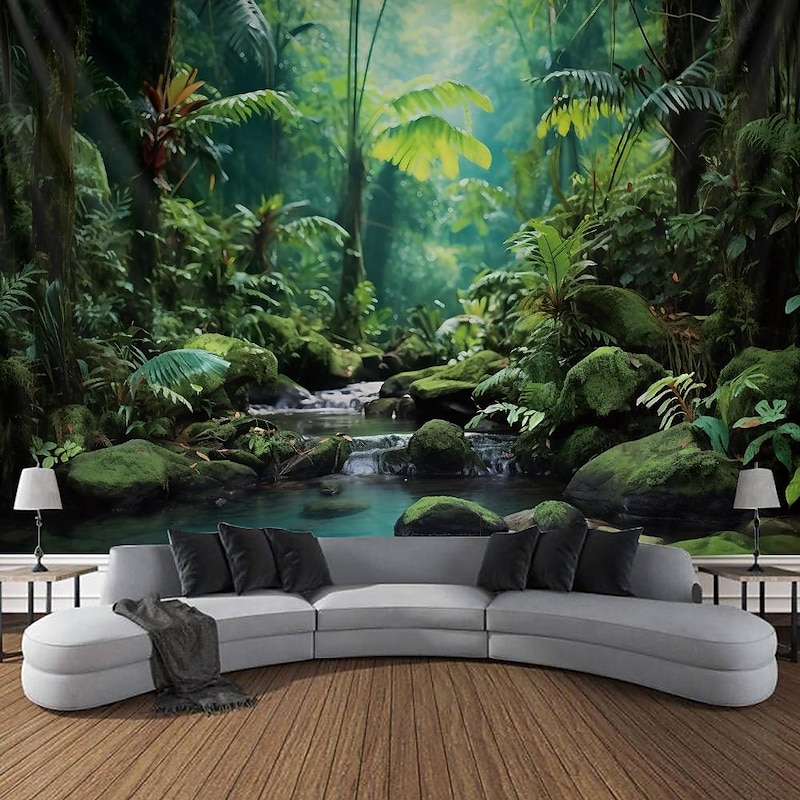 Rainforest Landscape Hanging Tapestry Wall Art Large Tapestry Mural Decor Photograph Backdrop Blanket Curtain Home Bedroom Living Room Decoration