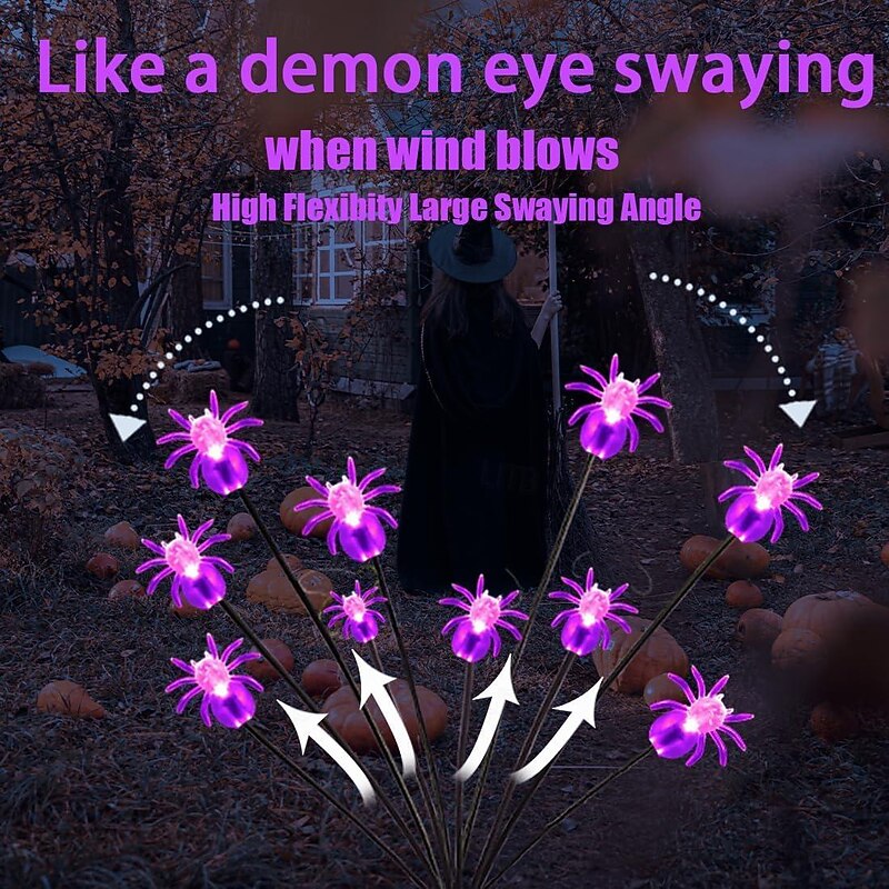 2pcs Halloween Solar Spider Lawn Light Purple Swaying with the Wind Firefly Lights Outdoor Waterproof Garden Lights Villa Park Courtyard Patio Pathway Decoration4