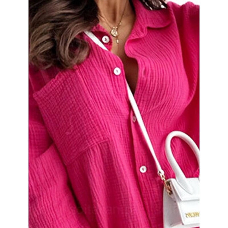 Women's Blouse Stylish Modern Solid Color Buttons Pocket Long Sleeve Shirt Collar Work Blue Orange Green Rose Pink Spring Fall3