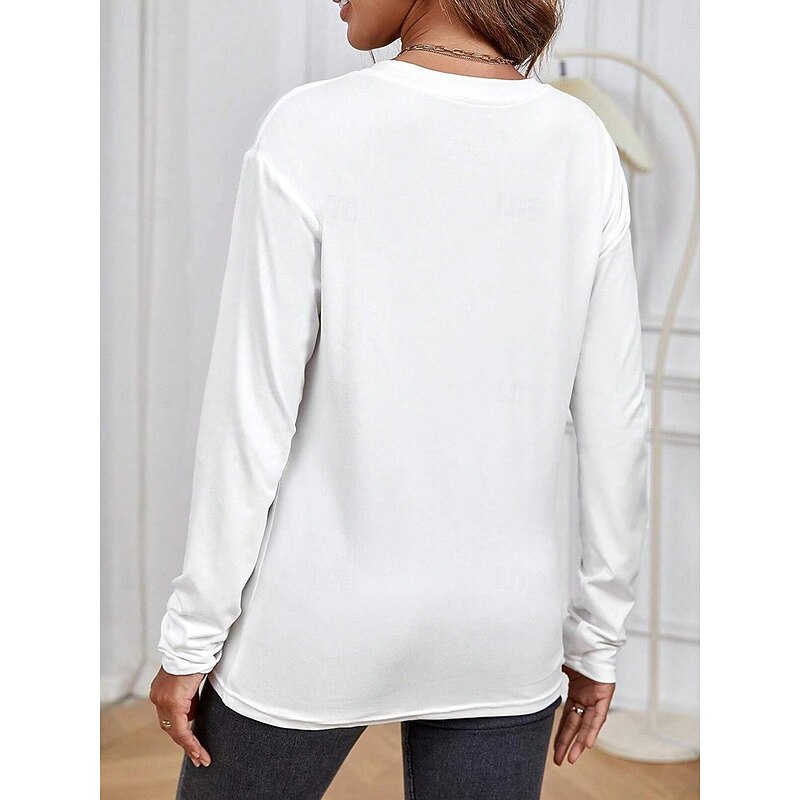 Women's 100% Cotton T Shirt Tee Daily Stylish Casual Long Sleeve White Spring & Fall Prefall2