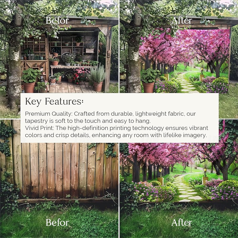 Valentine's Day Wall Tapestry Art Decor Blanket Curtain Picnic Tablecloth Hanging Home Bedroom Living Room Dorm Decoration Nature Landscape Garden Tree Flower Blossom Pathway4