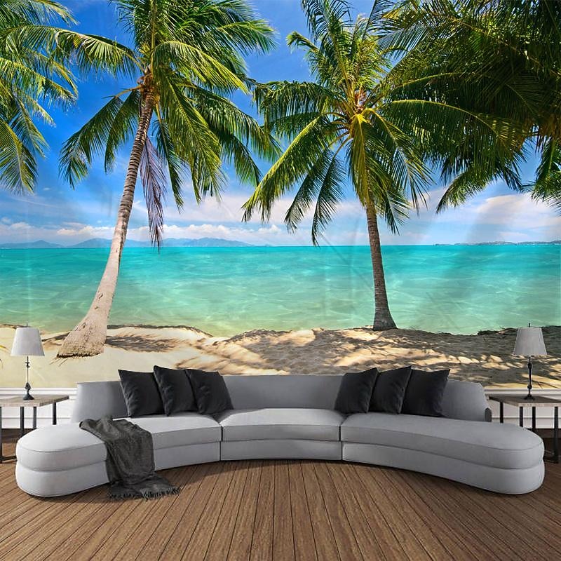 Nature Beach Ocean Hanging Tapestry Wall Art Large Tapestry Mural Decor Photograph Backdrop Blanket Curtain Home Bedroom Living Room Decoration3