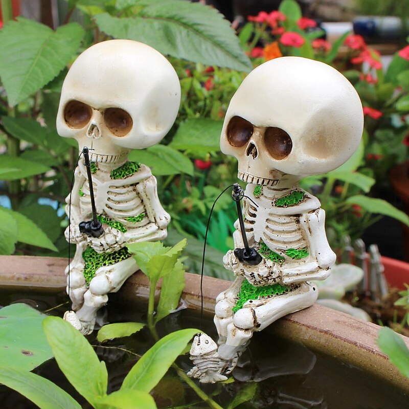 Halloween Fishing Skeleton Resin Figurine - Spooky Seated Skull Decoration for Indoor and Outdoor Haunted Atmosphere4