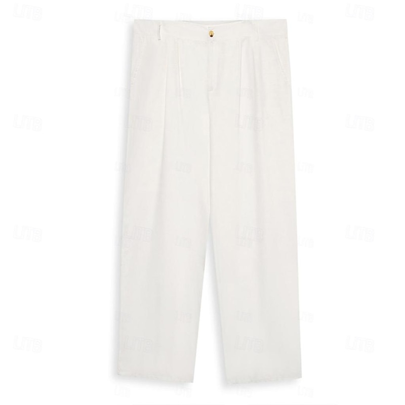 Men's Dress Pants Linen Pants Trousers Summer Pants Beach Pants Front Pocket Pleats Straight Leg Plain Comfort Breathable Full Length Casual Daily Holiday Fashion Basic Black White Micro-elastic2