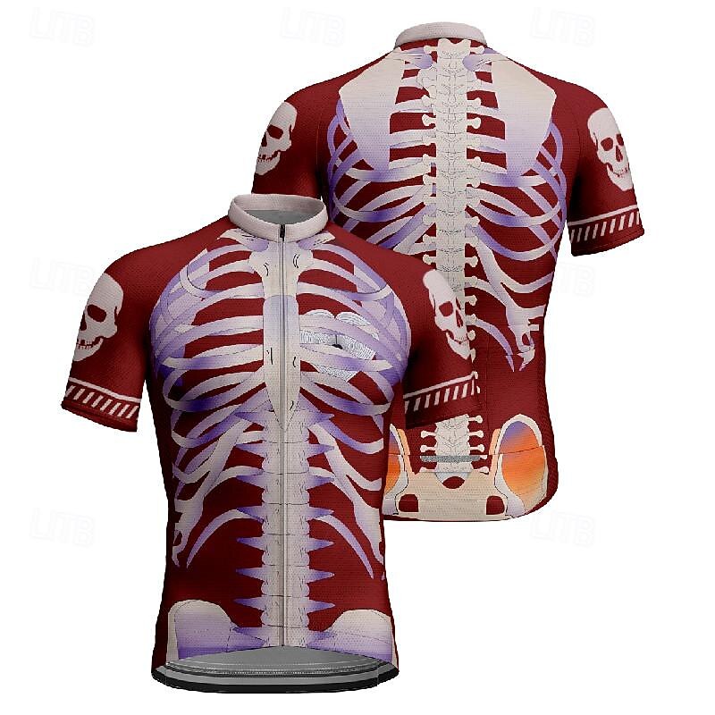 Men's Cycling Jersey Skeleton Short Sleeve Bike Tee Tshirt Jersey with 3 Rear Pockets Mountain Bike MTB Quick Dry Anatomic Design Wicking Breathable Sports Black Burgundy Grey Clothing Apparel4