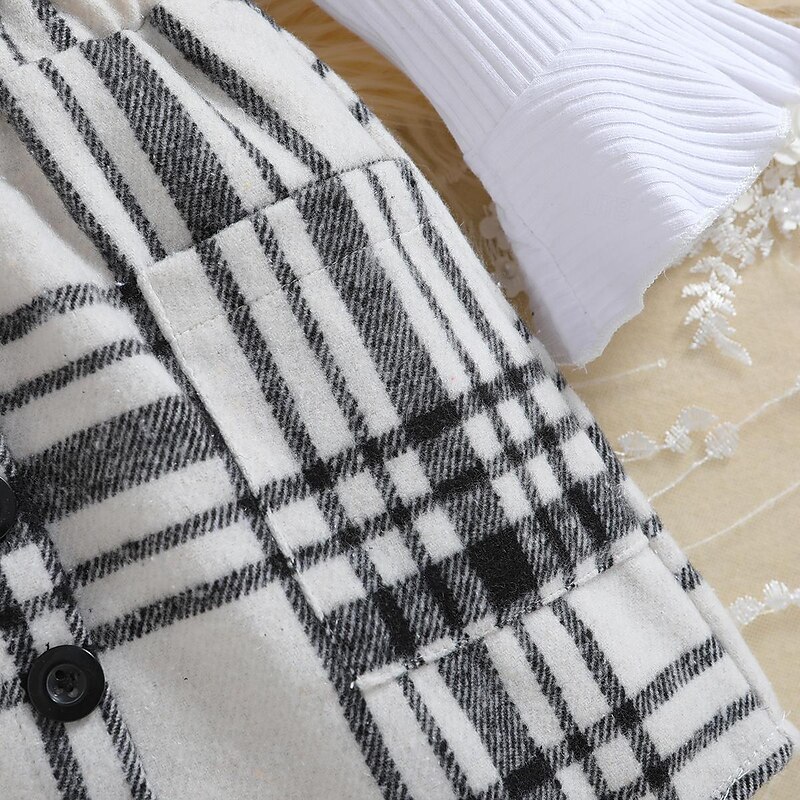 Girls' 3D Solid Color Plaid T-shirt & Skirt Long Sleeve Summer Cute Casual Toddler 4 years+ Crew Neck Outdoor Vacation Loose Fit4