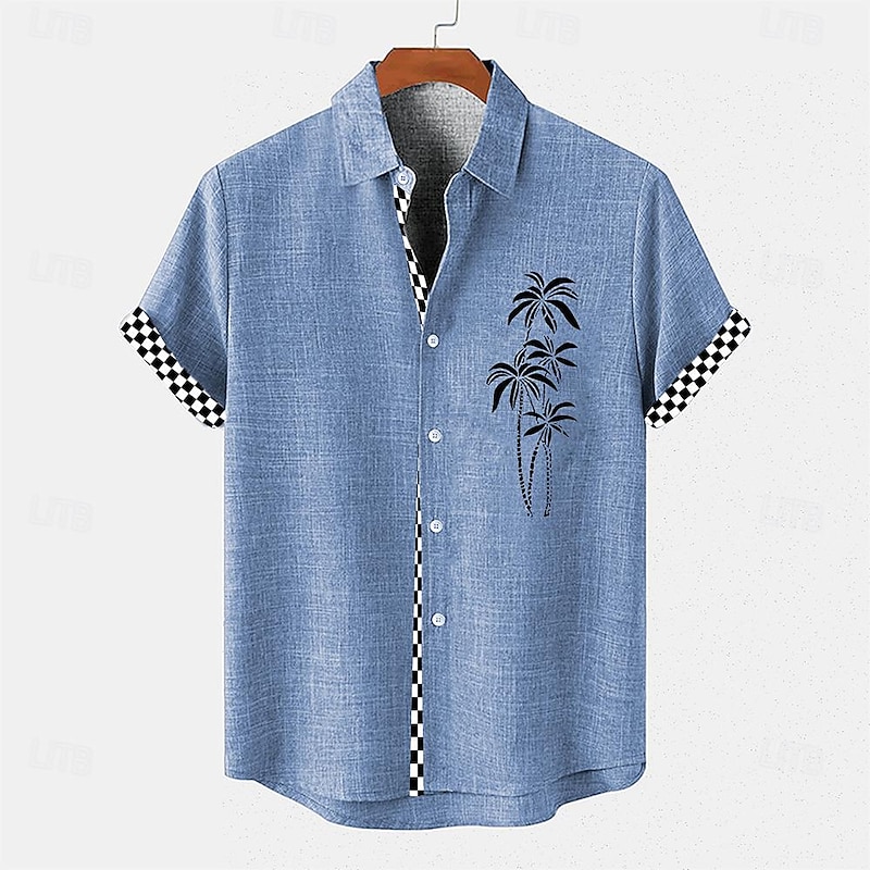 Men's Shirt Linen Shirt Beach Shirt Summer Hawaiian Shirt Coconut Tree Vacation Holiday Pink Blue khaki Short Sleeves Turndown Summer Clothing Apparel