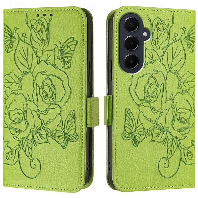 Phone Case For Samsung Galaxy S25 S24 S23 S23 FE S22 S21 Ultra Plus A55 5G A35 5G A25 A15 Back Cover with Stand Holder Magnetic with Lanyard Retro Flower Floral TPU PU Leather4