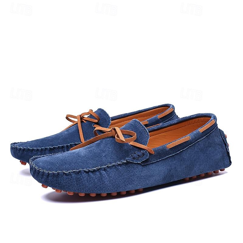 Men's Blue Suede Loafers - Casual Slip-On Driving Shoes with Leather Laces3