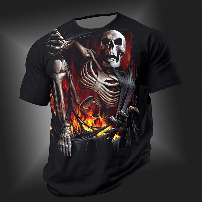 Men's Skull T Shirt Short Sleeve T shirt 3D Print Crew Neck Shirt Punk Cool Designer Street Daily Sports Red Blue Orange Summer Spring Clothing Apparel S M L XL 2XL 3XL