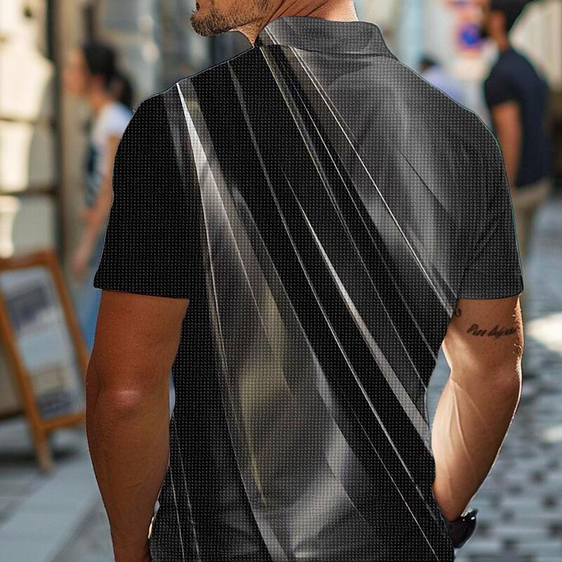 Men's Geometric Waffle Polo Shirts Golf Shirt Short Sleeve Polo Shirts Collared Shirts Vacation Wear Formal Wear Festival Wear Buttons 3D Print Summer Spring Black2