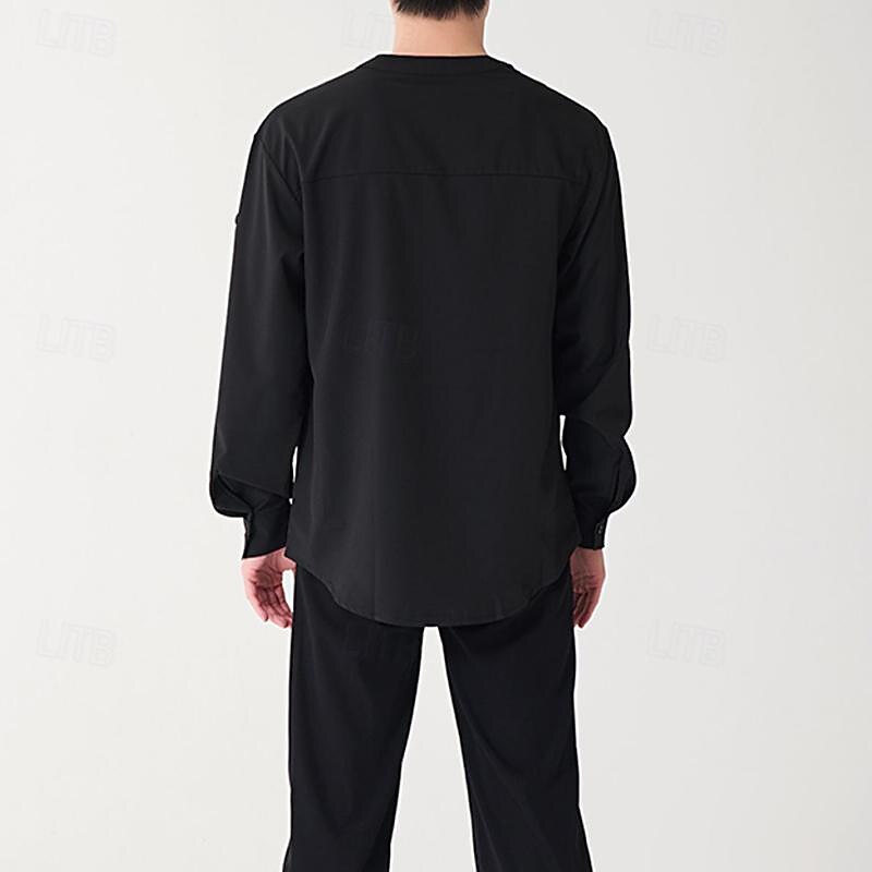 Latin Dance Shirt Splicing Men's Performance Daily Wear Long Sleeve Spandex2