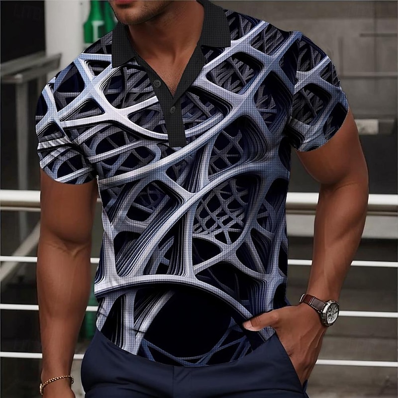Men's Graphic Polo Shirts Golf Shirt Short Sleeve Polo Shirts Collared Shirts Casual Vacation Wear Rave Wear Party Outfits Buttons 3D Print Spring & Summer Black
