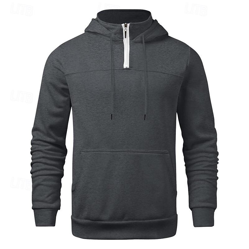 Men's Hoodie Quarter Zip Hoodie Black Navy Blue Khaki Light Grey Dark Gray Hooded Plain Pocket Sports & Outdoor Daily Holiday Polyester Streetwear Basic Casual Spring &  Fall Clothing Apparel Hoodies4