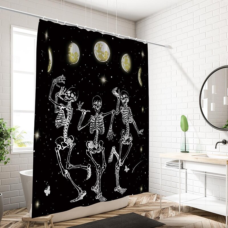 Halloween Skull Shower Curtain, Modern Machine Washable Waterproof Polyester Fabric for Bathroom Decor Bathtub with 12 Hooks4