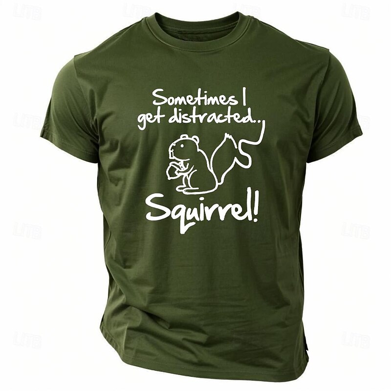 Men's T-Shirt - Funny Graphic Short Sleeve - Sometimes I Get Distracted Squirrel Humor2