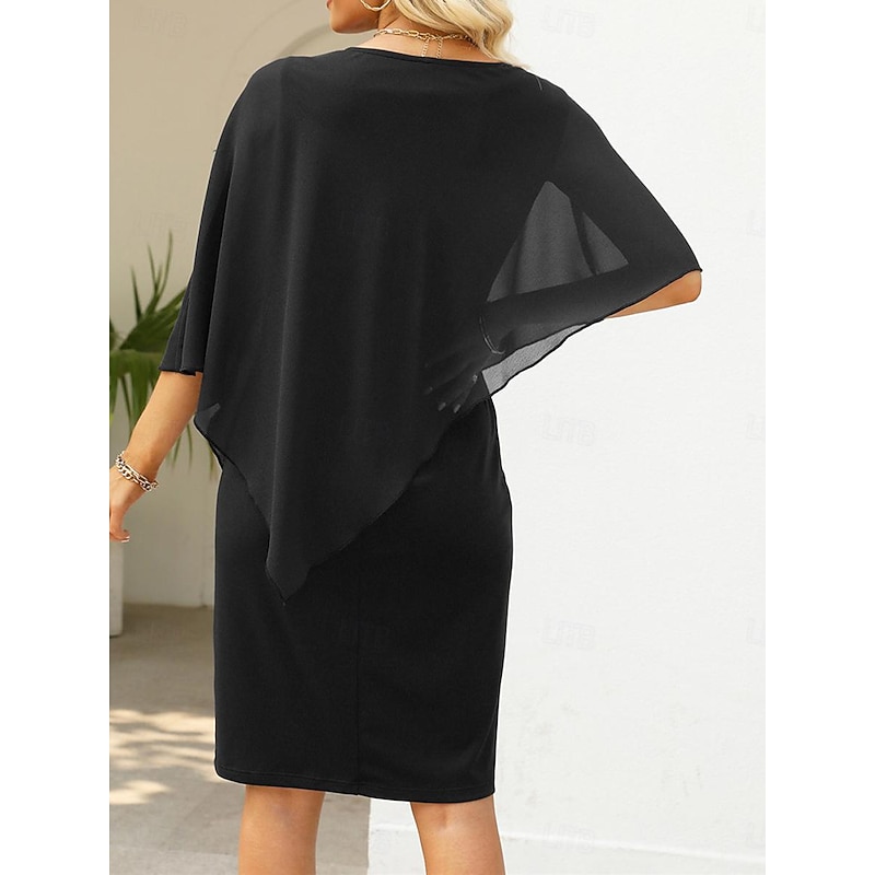 Women's Mini Dress Black Dress Cocktail Dress Chiffon Dress Formal Dress Elegant Formal Party Wedding Guest Work Regular Fit Long Sleeve Crew Neck Black Fall4