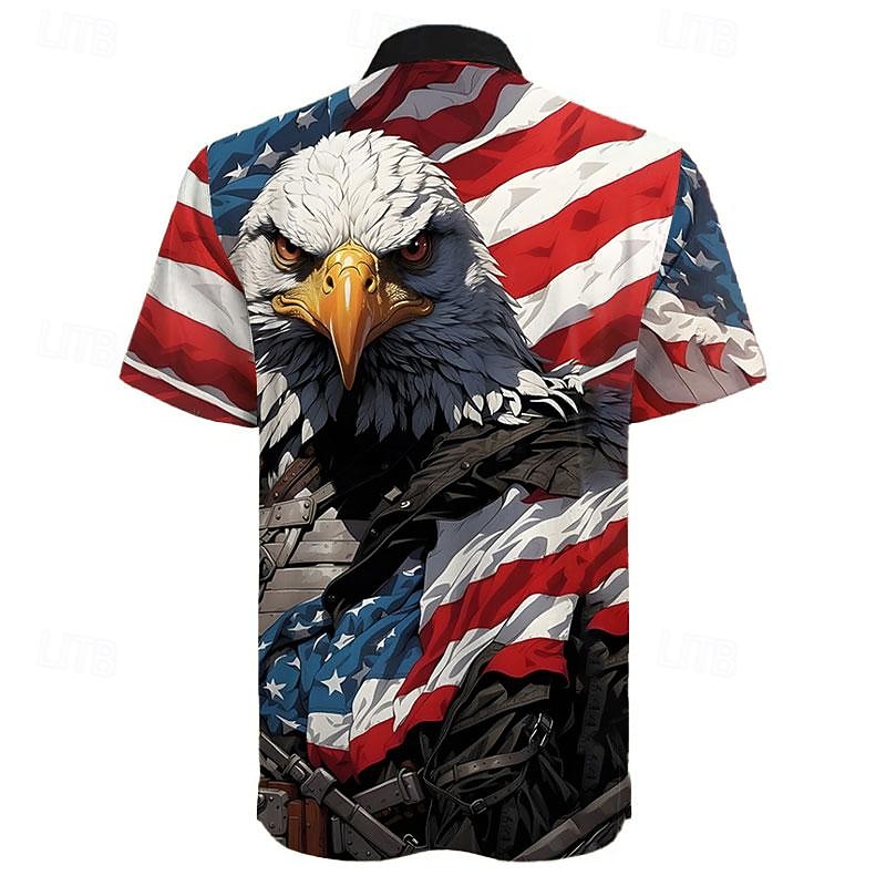 American Independence Day Men's American / USA American Flag National Flag Button Up Shirt Short Sleeve Resort Style Causal Casual Holiday Summer Turndown Buttons Pocket Black Blue3