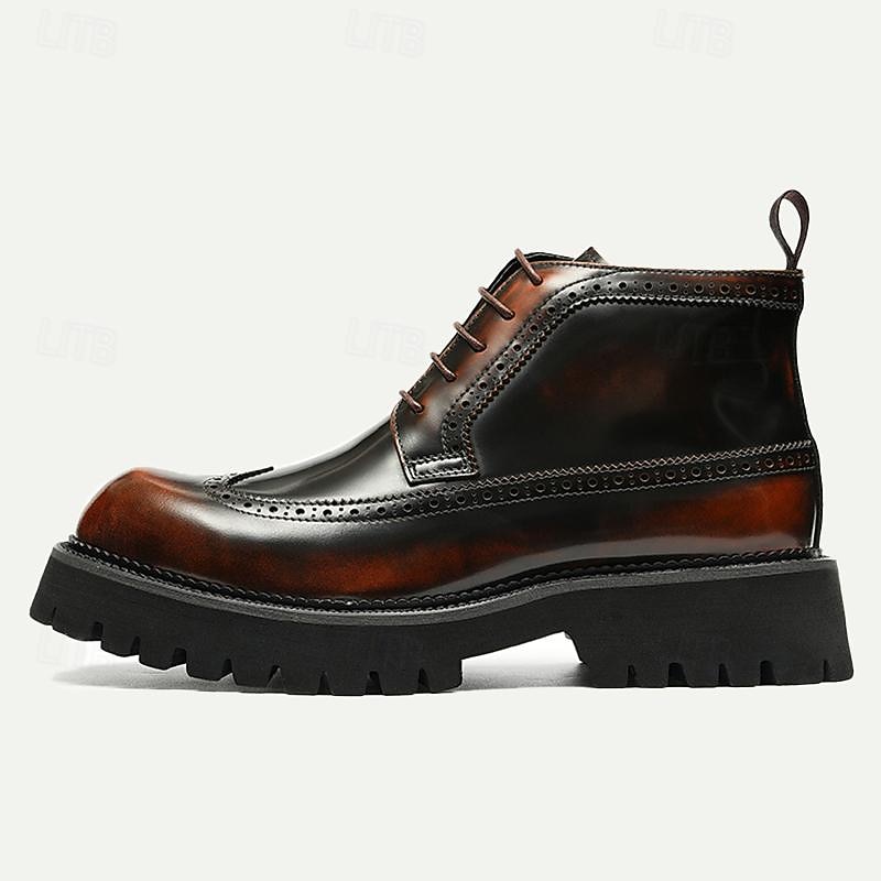 Men's Premium Leather Brogue Combat Boots - 100% Cowhide Lace-Up Ankle Boots with Chunky Sole for Stylish and Rugged Wear4