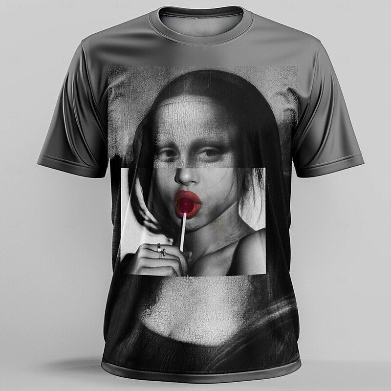 Men's Mona Lisa T Shirt Short Sleeve T shirt 3D Print Crew Neck Shirt Retro Vintage Casual Street Style Sports Outdoor Holiday Going out Blue Brown Gray Spring & Summer Clothing Apparel S M L XL 2XL