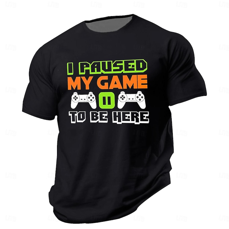 Mens Graphic Tee 'I Paused My Game To Be Here' Funny Gamer Short Sleeve T-Shirt2