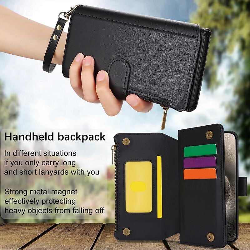 Phone Case For iPhone 16 15 14 Pro Max Plus 13 12 11 Pro Max Mini Wallet Case with Stand Holder Magnetic Zipper Retro TPU PU Leather4