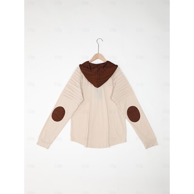 Men's T Shirt Tee Top Long Sleeve Shirt Long Sleeve Hooded Spring &  Fall Color Block Slim Pleated Fashion Designer Basic Lace up Patchwork Vacation Street Going out Black Green Khaki Top Tee for Men3