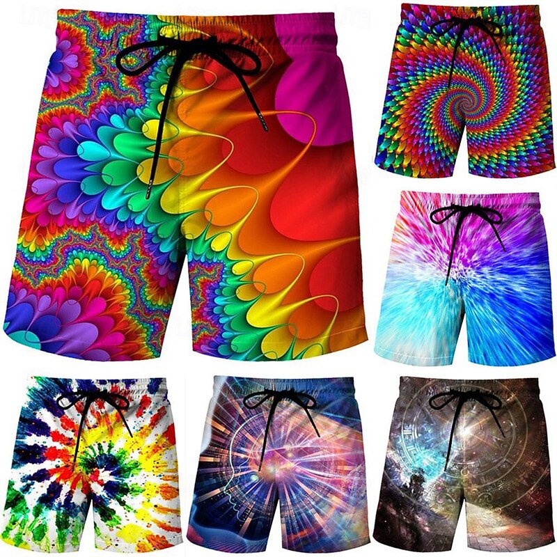 Men's Graphic Gradient Swimming Trunks Board Shorts Swim Shorts Mid Waist Fashion Hawaiian Boho Casual Daily Holiday Drawstring Elastic Waist 3D Print Designer Clothing Apparel