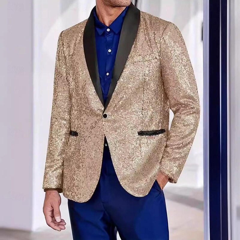 Male Blazer Birthday Party Party & Evening Sweet Fall & Winter Sequined Sequin Shimmery Wedding Single Breasted Blazer Silver Purple Gold2