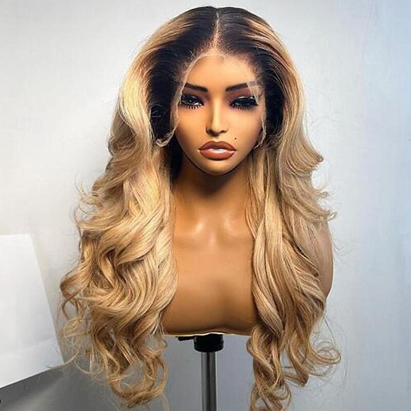 Unprocessed Virgin Hair 13x4 Lace Front Wig Middle Part Brazilian Hair Wavy Blonde Wig 130% 150% Density Ombre Hair Natural Hairline Glueless Pre-Plucked For Women Long Human Hair Lace Wig2