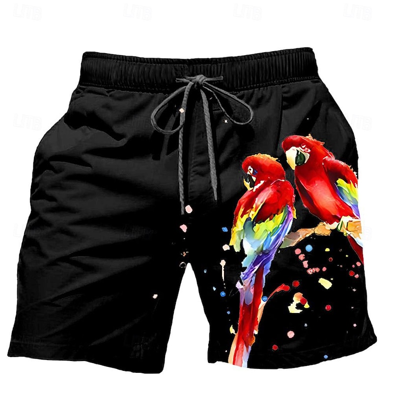 Men's Animal Parrot Swim Trunks Swim Shorts Board Shorts Mid Waist Fashion Streetwear Hawaiian Casual Daily Holiday Pocket Drawstring Elastic Waist Designer Clothing Apparel4