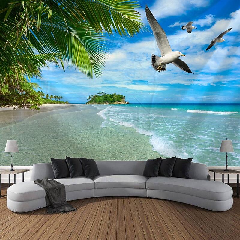 Nature Beach Ocean Hanging Tapestry Wall Art Large Tapestry Mural Decor Photograph Backdrop Blanket Curtain Home Bedroom Living Room Decoration4