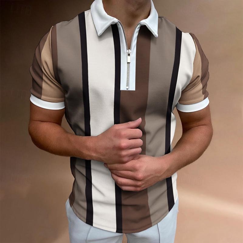 Men's Golf Shirt Polo Casual Quarter Zip Short Sleeve Fashion Casual Striped Zipper Summer Spring Regular Fit Black White Yellow Pink Royal Blue Blue Golf Shirt2