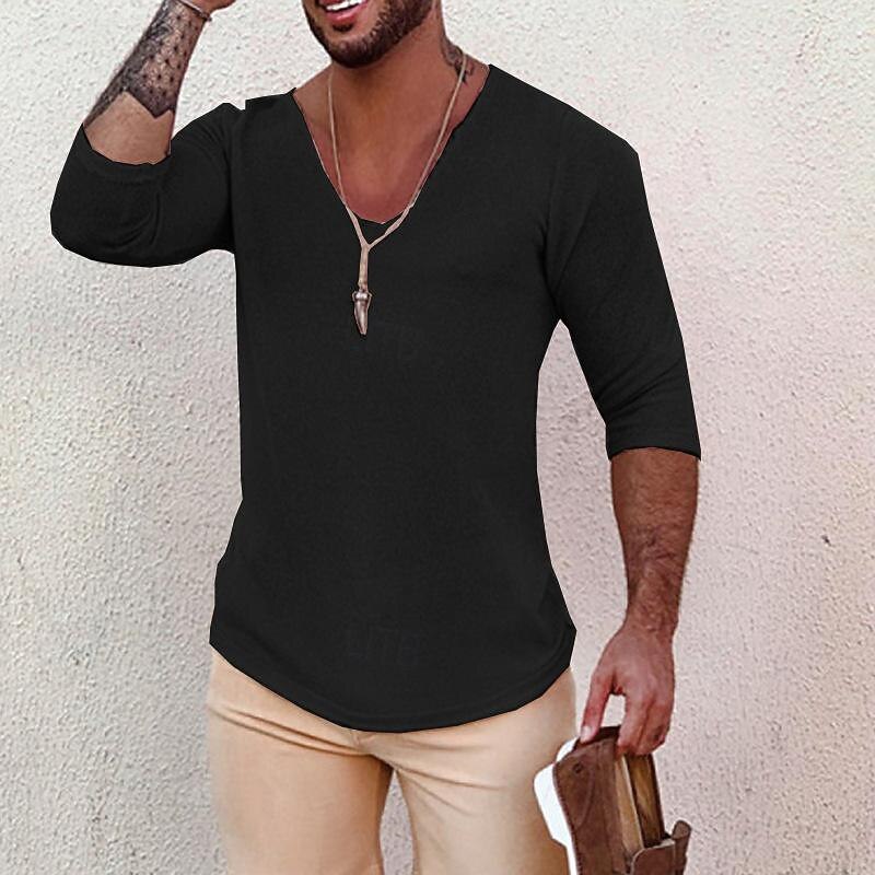 Men's T Shirt Tee Knit Tee Tee Top Long Sleeve V Neck Spring &  Fall Plain Fashion Designer Basic Knitting Vacation Street Going out Apricot Black Light Green Top Tee for Men4