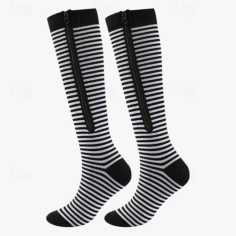 Compression Socks Athletic Sports Socks Running Socks 1 Pair Stripe Women's Tube Socks Breathable Sweat wicking Comfortable Gym Workout Basketball Running Jogging Cycling Sports Stripes Nylon Black4