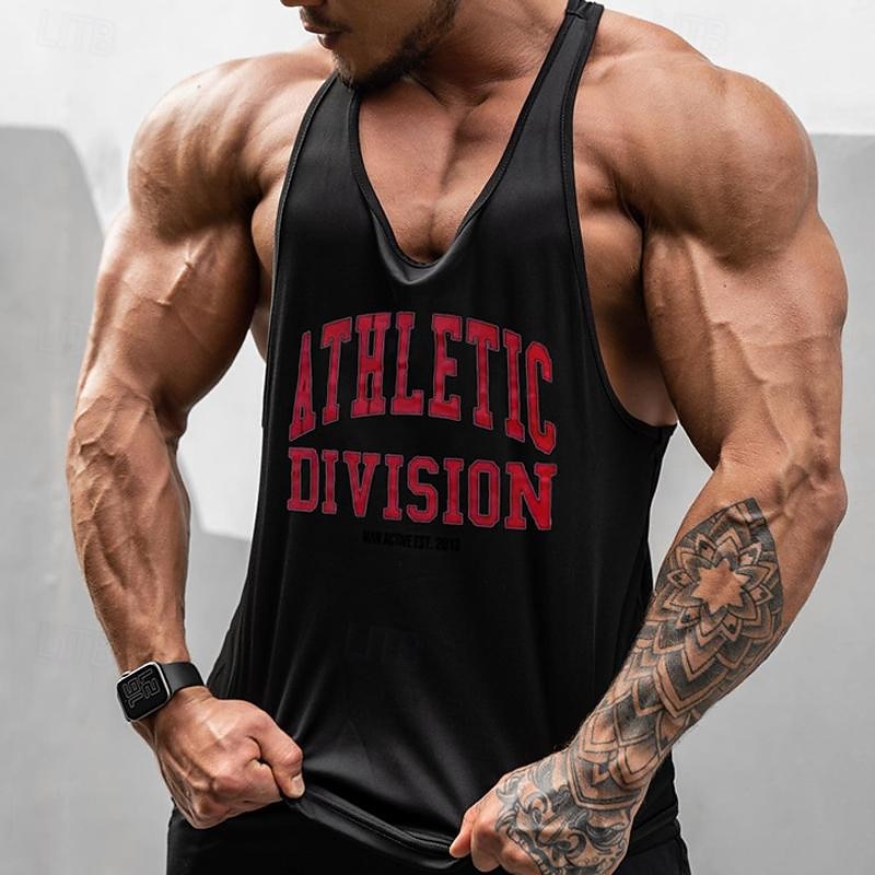 Men's Workout Tank Top Running Tank Top Gym Tank Top Sleeveless Vest / Gilet Casual Athleisure Letter Quick Dry Soft Breathable Gym Workout Walking Jogging Sportswear Activewear Black White Red2