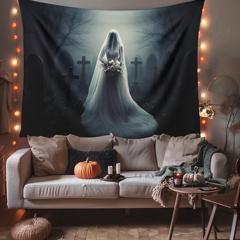 Halloween Decorations Ghost Bride Hanging Tapestry Wall Art Large Tapestry Mural Decor Photograph Backdrop Blanket Curtain Home Bedroom Living Room Decoration2