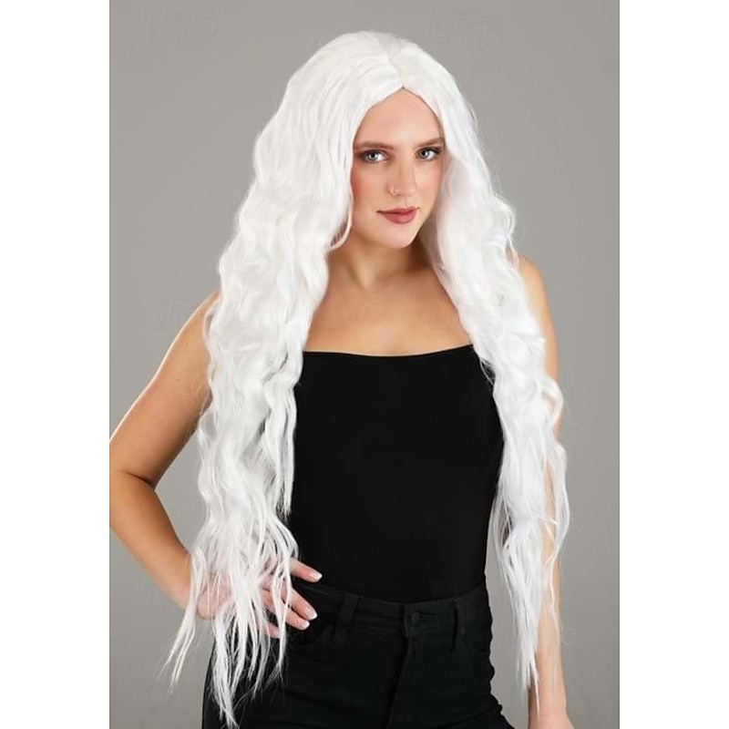 Long Bright White Wavy Wig Halloween Cosplay Party Wigs