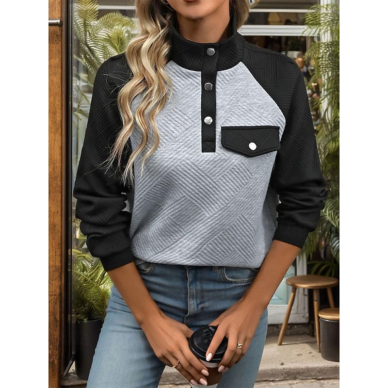 Women's Texture Sweatshirt Color Block Casual Long Sleeve Crew Neck Regular Tops Dailywear Black Fall & Winter