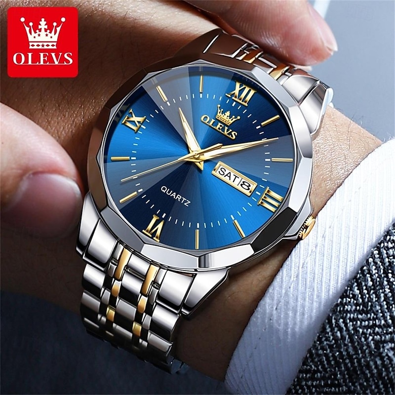 OLEVS Men Quartz Watch Luxury Large Dial Fashion Business Luminous Calendar Date Waterproof Stainless Steel Strap Watch2