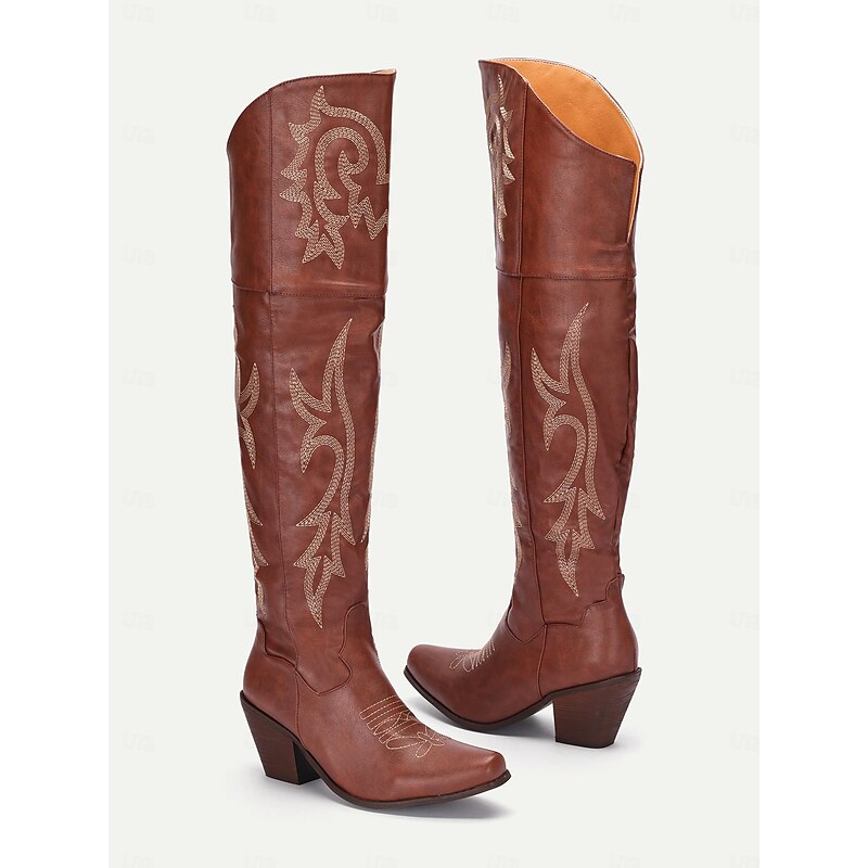 Women's Vintage Brown Western Cowboy Boots with Embroidered Detailing - Perfect for Rodeo, Country Concerts, and Daily Wear3