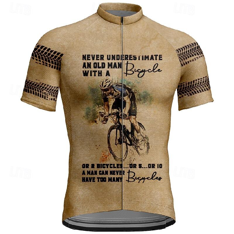 Men's Cycling Jersey Graphic Short Sleeve Bike Tee Tshirt Jersey with 3 Rear Pockets Mountain Bike MTB Quick Dry Anatomic Design Wicking Breathable Sports Khaki Clothing Apparel