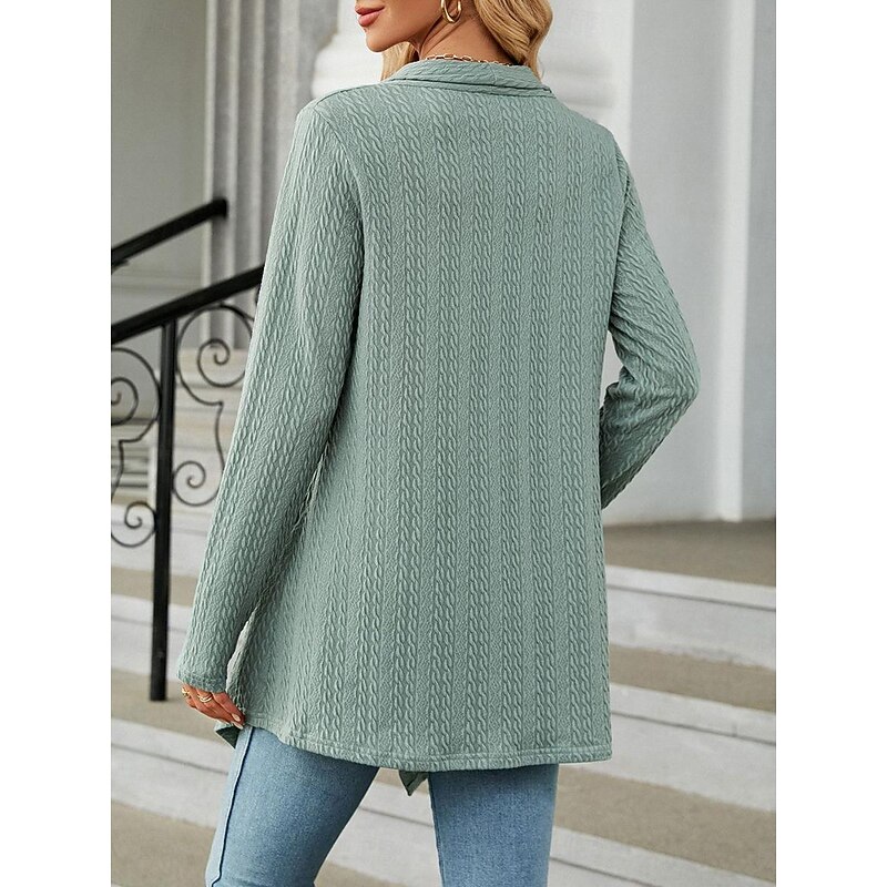 Women's Cardigan Elegant Casual Solid Color Plain Waffle Open Front Asymmetric Hem Long Sleeve Regular Tops Knit Daily Pink Green Spring Fall2