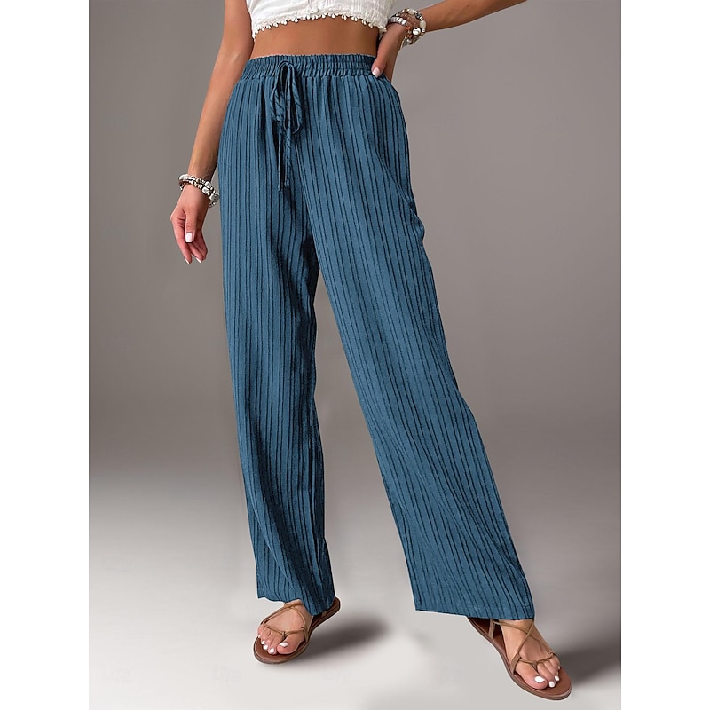 Women's Pants Trousers Fashion Long Plain Side Pockets Elastic Drawstring Design Breathability Comfortable Micro-elastic Casual Daily Black Blue Brown Green Spring & Summer Regular Fit4