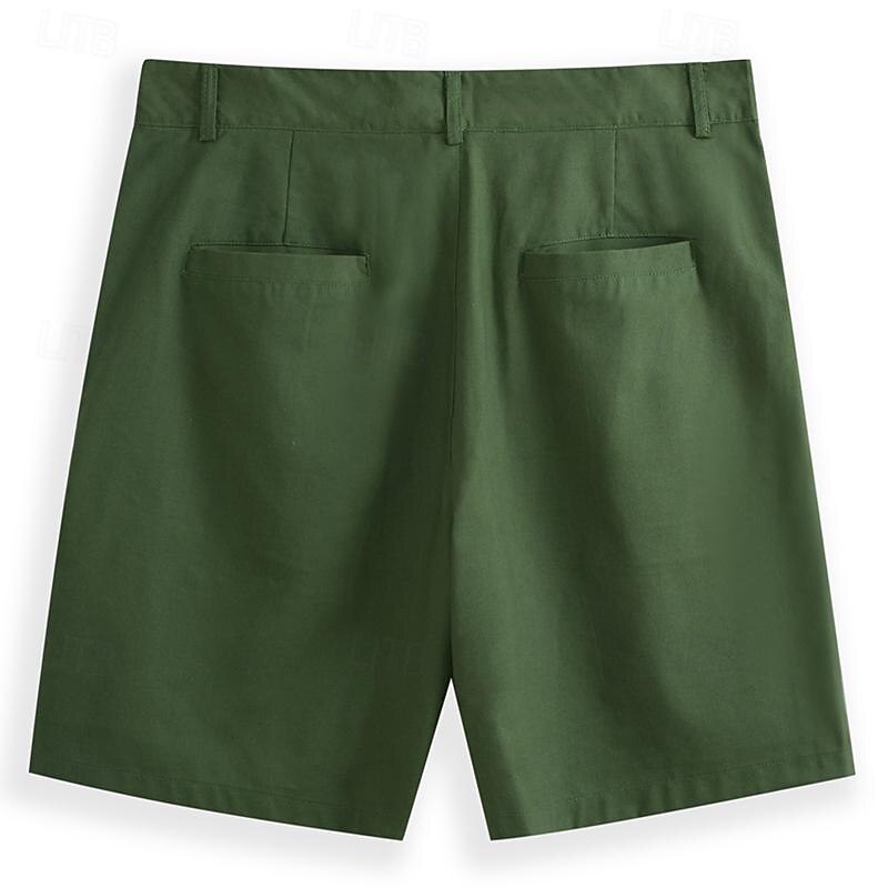 Men's Shorts Linen Shorts Summer Shorts Pocket Plain Comfort Breathable Short Casual Daily Holiday Fashion Classic Style Army Green3